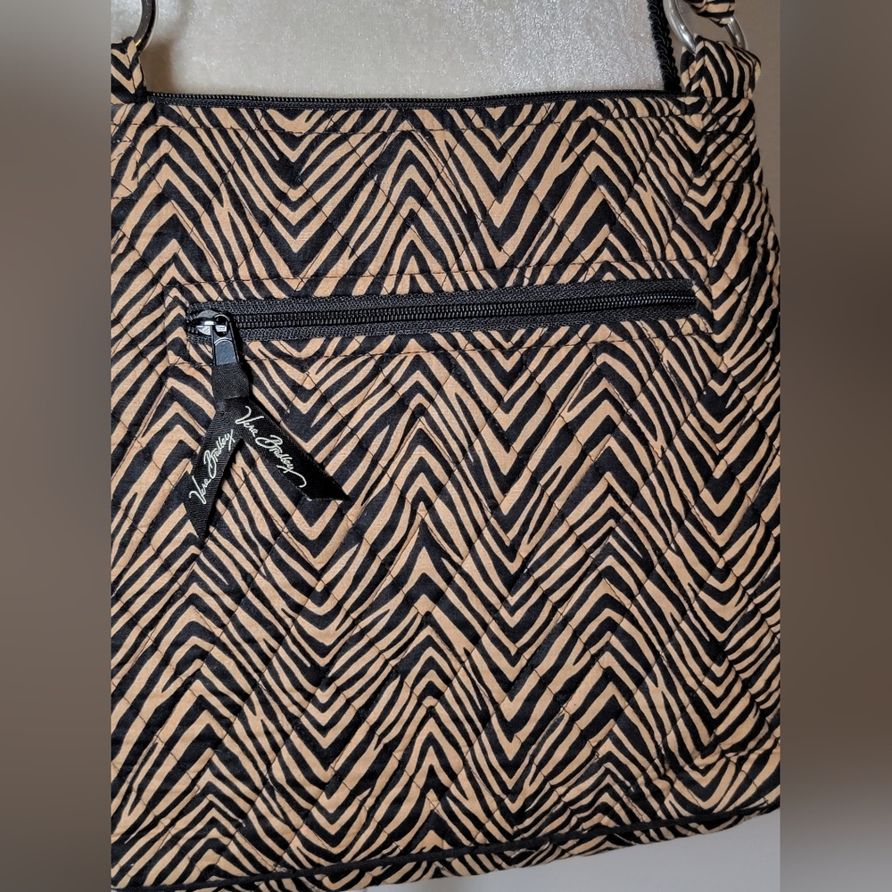SOLD Vera Bradley Zip Hipster Zebra Tiger Print Crossbody Bag Purse Tan Black - Picture 6 of 14